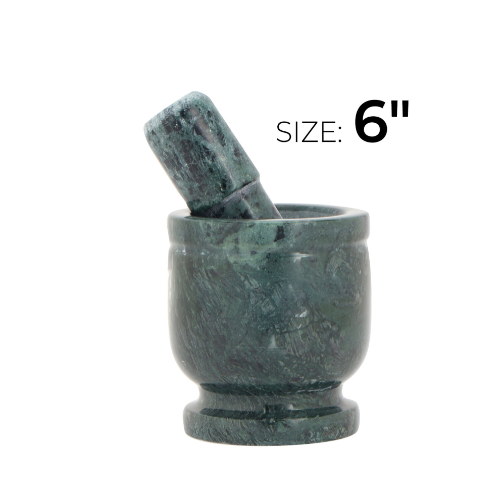 (Green, 6inch/ 15cm) Royalford Mortar & Pestle Set Marble Grinding Bowl