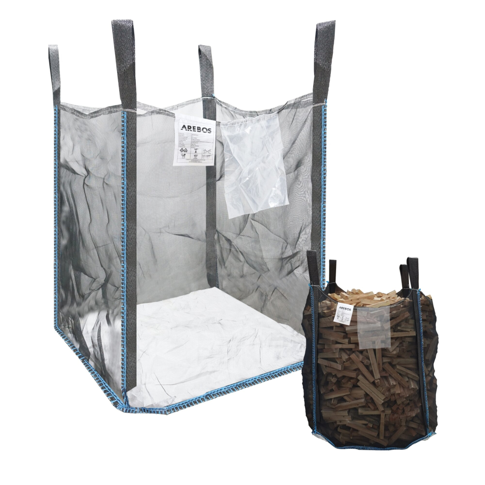 AREBOS Premium Wood Bag Big Bag 100x100x120 cm with 4 loops and filling skirt load capacity 1000 kg bags for building rubble, wood, garden waste