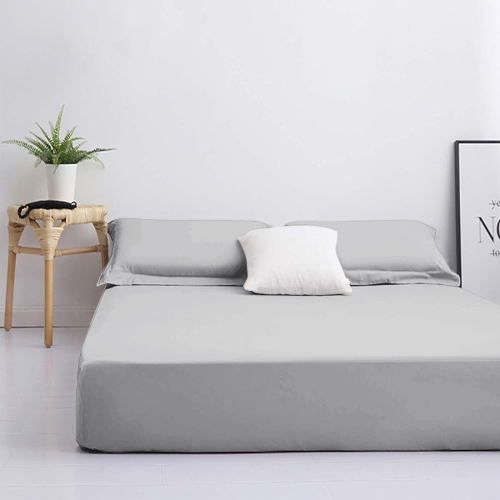 (Double Fitted Bed Sheets, Silver 25cm Plain Fitted Sheet) Fitted Bed Sheets 25cm/40cm Extra Deep Mattress Sheet Single Double King