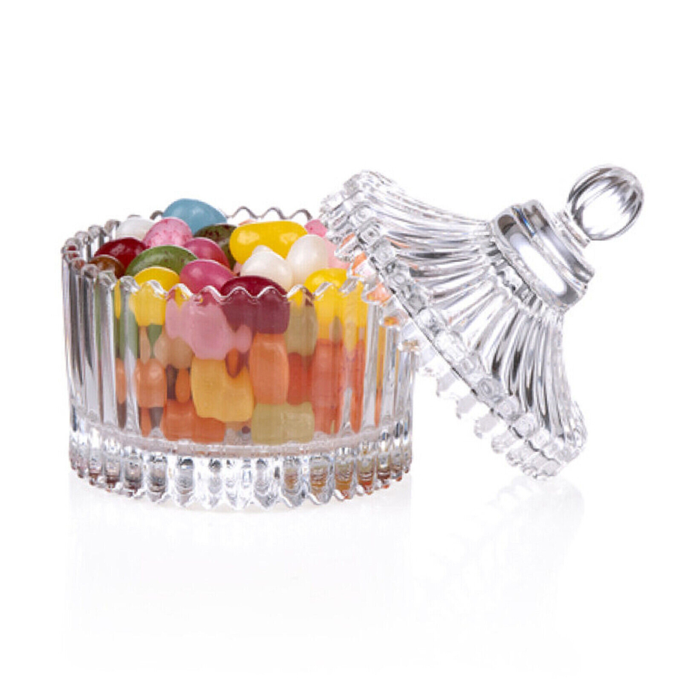 (Glass Sweet Bowl Sugar Jar with Lid Round Candy Container Decorative Wedding) Glass Sweet Bowl Sugar Jar with Lid Round Candy