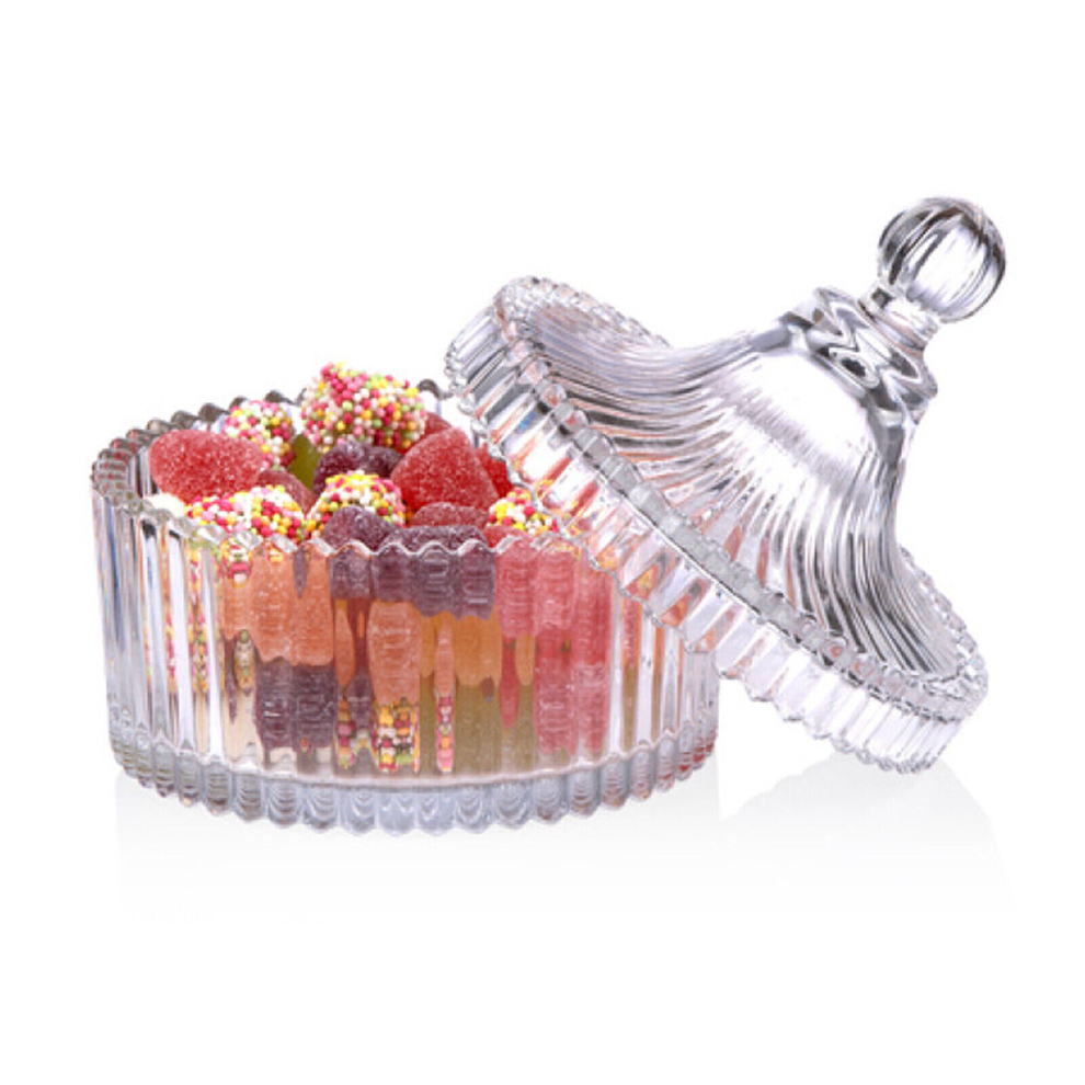 (10.5cm - 250ml) Glass Sweet Bowl Sugar Jar with Lid Round Candy