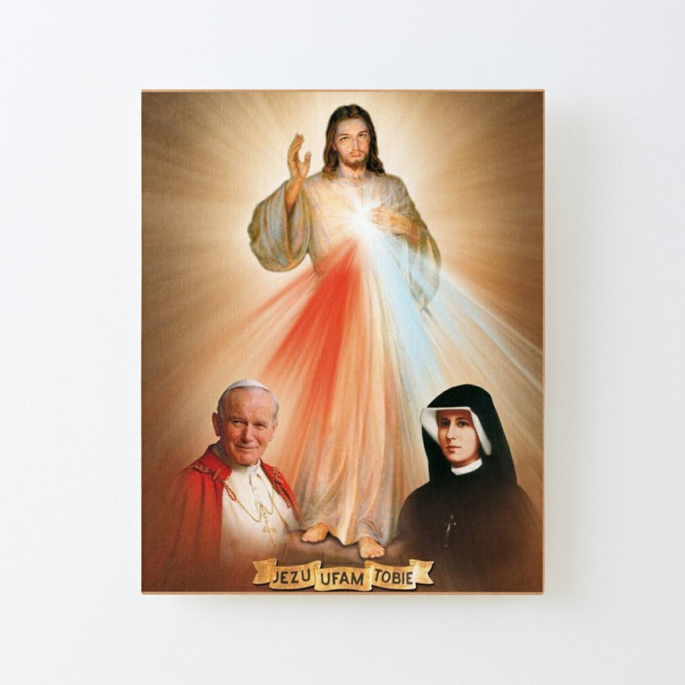 Canvas Print Only Divine Mercy, St. Faustina, Pope John Paul II Poster Wall Art Room Decor 16x20 inch No Frame