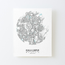 Canvas Print Only Kuala Lumpur City Map of Malaysia - Circle Poster Wall Art Room Decor 16x20 inch No Frame