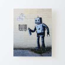 Canvas Print Only Banksy graffiti smiling Robot and barcodes Better Out Than In New York City residency Poster Wall Art Room Decor 16x20 inch No Frame