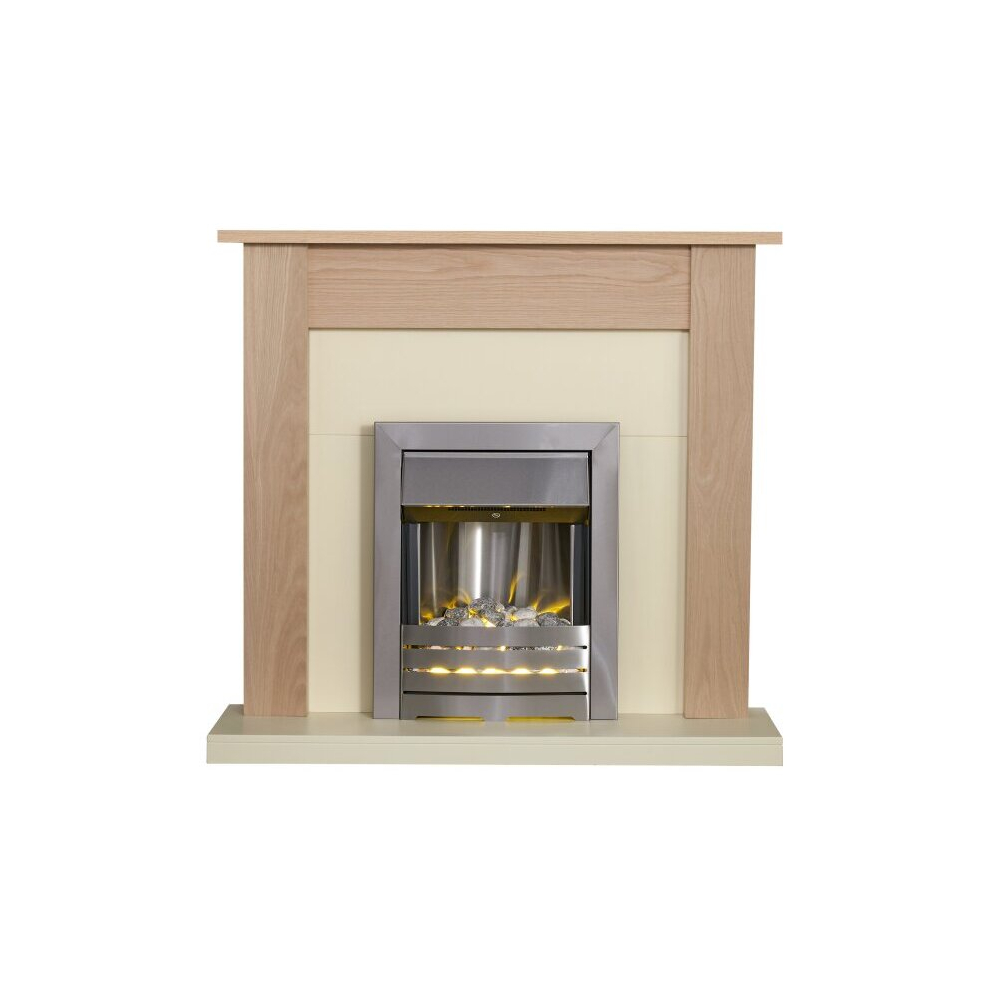 Adam Fireplace Oak & Cream Helios Electric Fire Brushed Steel, 43 Inch