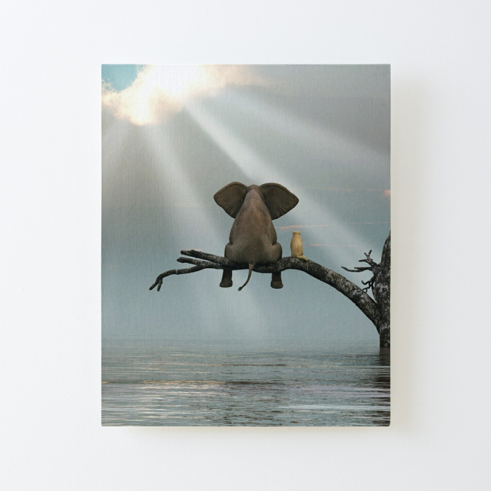Canvas Print Only elephant and a dog are sitting on a tree Poster Wall Art Room Decor 16x20 inch No Frame