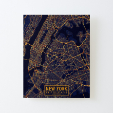 Canvas Print Only New York City Map of the United States - Night Poster Wall Art Room Decor 16x20 inch No Frame