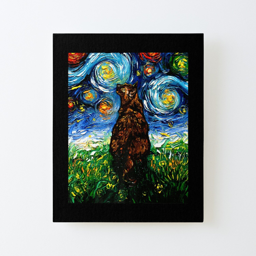 Canvas Print Only Tortoiseshell Tortie Starry Night Kitty Cat by Aja Poster Wall Art Room Decor 16x20 inch No Frame