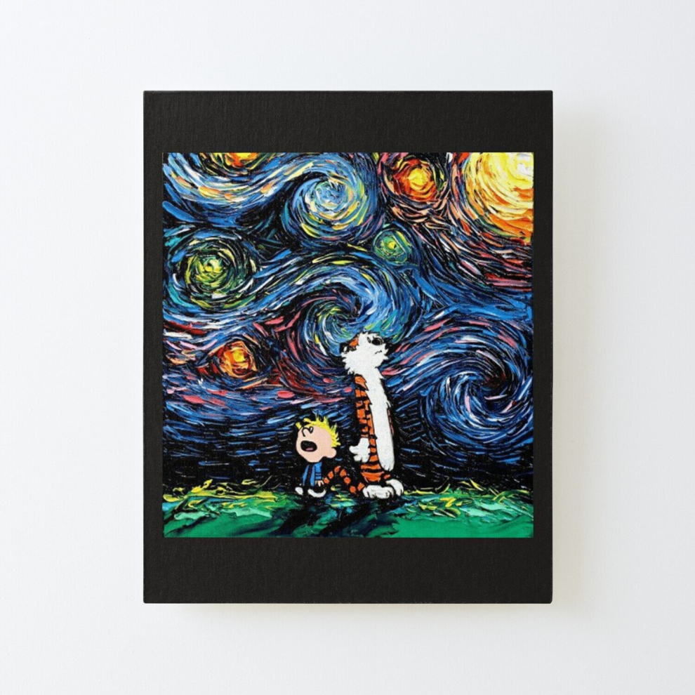 Canvas Print Only calvin hobbes starry night  Poster Wall Art Room Decor 16x20 inch No Frame