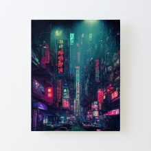 Canvas Print Only Cyberpunk City Neon Lights Poster Wall Art Room Decor 16x20 inch No Frame