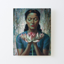 Canvas Print Only vladimir tretchikoff Water Lily Oil Painting, Lotus Flower Vintage Female Poster Wall Art Room Decor 16x20 inch No Frame
