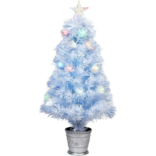 (White 2FT) Sparkling White/Green Fibre Optic Christmas Tree 1