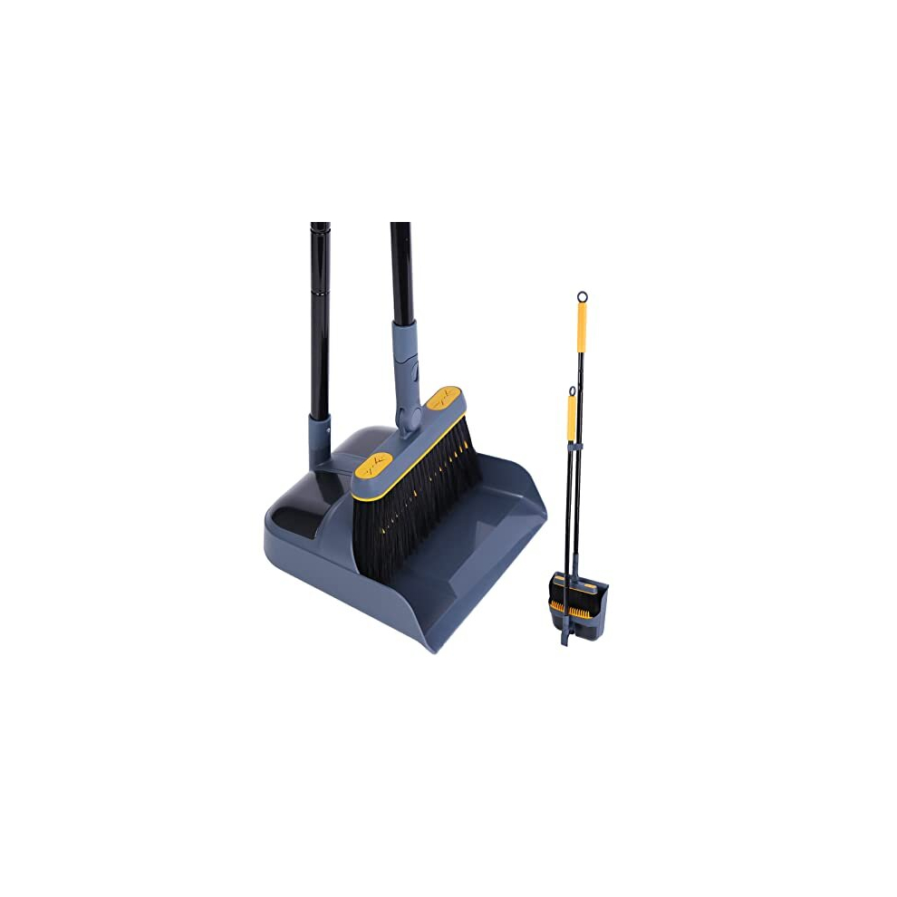 JEHONN Dustpan and Brush Set Long Handled, Tall 180 Degree Rotating Sweeping Brush, Household Dust Pan with Comb Teeth for Indoor Outdoor Garden Home