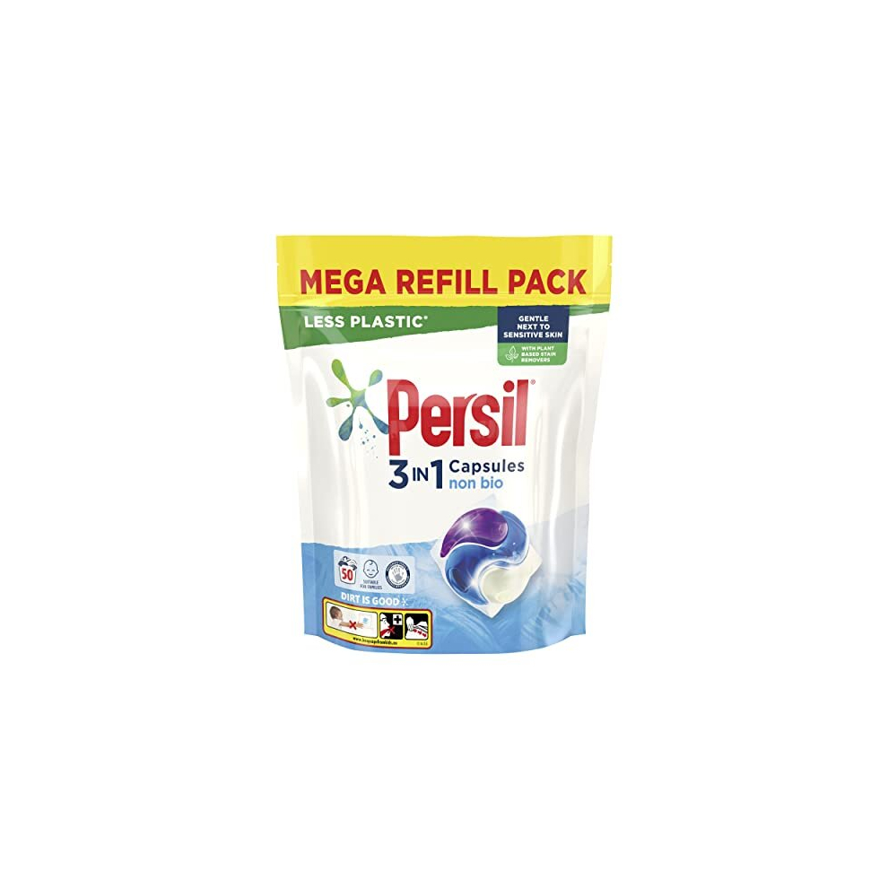 Persil 3 in 1 Non Bio Laundry Washing Capsules removes stains first time for washing that's gentle next to sensitive skin 50 Wash 1.350 kg