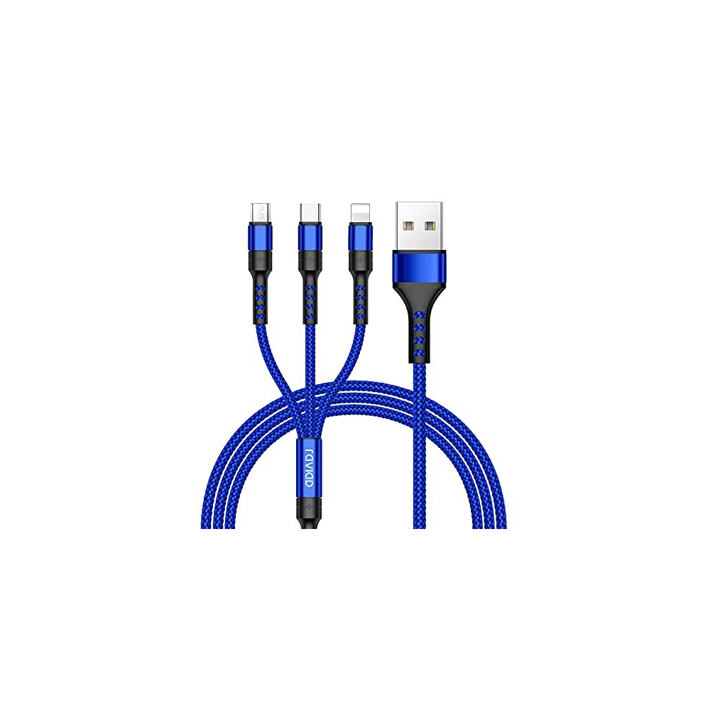 Ravd-001-Gw-18 Raviad 3-In-1 Charging Cable, Nylon Braided 1.2M, Micro Usb/Type-C/Lightning For Iphone, 3A Fast Charge 5051300023775