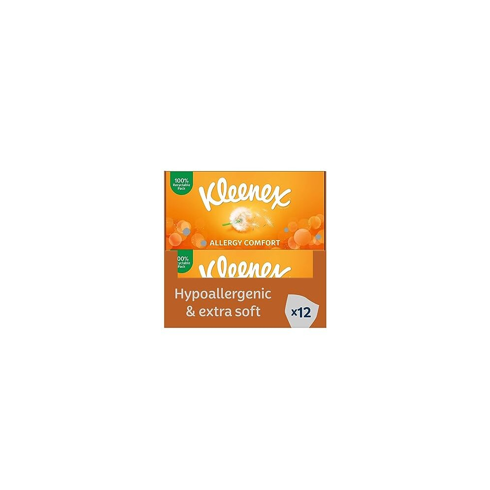 Kleenex Allergy Comfort Tissues - Pack Of 12 Tissue Boxes- Hayfever Allergy Comfort Tissues - Extremely Gentle Tissues, Perfect For Hay Fever Symptoms