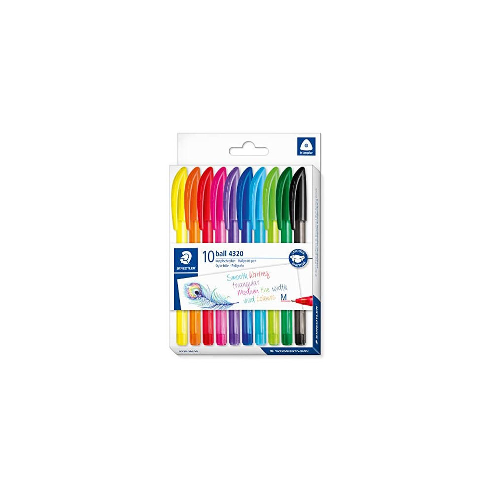 STAEDTLER 4320 MC10 Stick Rainbow Ballpoint Pen - Assorted Colours (Pack of 10)