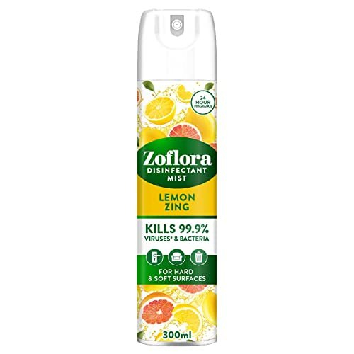 Zoflora Lemon Zing Aerosol Mist 300 ml, AntiBacterial Mist Spray, AntiViral Mist, Air