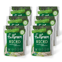 Fullgreen, Riced Cauliflower and Broccoli, 100% Veg, shelf-stable, no preservatives, vegan, keto and 87% lower-carbs than rice! - case of 6x 200g