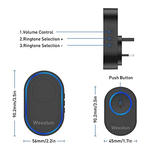 Wesstun Wireless Doorbell, Waterproof Plug in Doorbell Operating at The ...