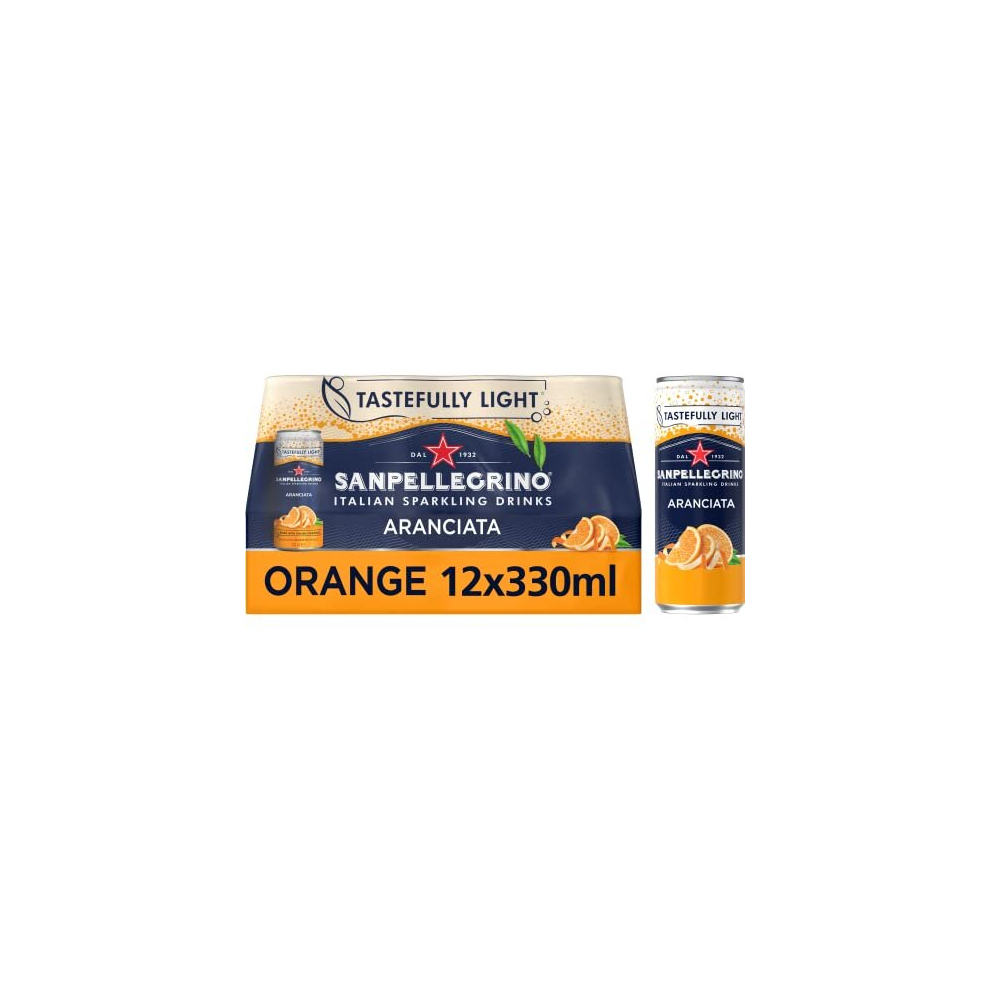 San Pellegrino Italian Tastefully Light Sparkling Orange Canned Soft Drink 12 x 330ml | 64k Cals per Can