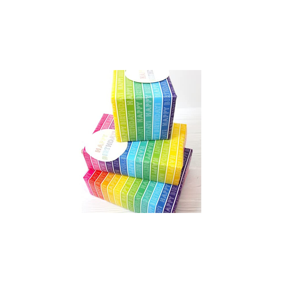 Abacus Cards Wrapping Paper 12370A"Rainbow Stripe" Gift Wrap Pack with 2 Sheets & 2 Tags, Plastic Free & Fully Recyclable, Multicoloured