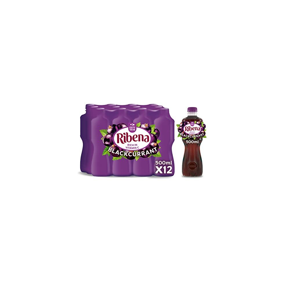 Ribena Blackcurrant Juice Drink 500ml - Multipack of 12 | Real Fruit | Rich In Vitamin C | No Artificial Colours or flavous | Fruity Refreshment |