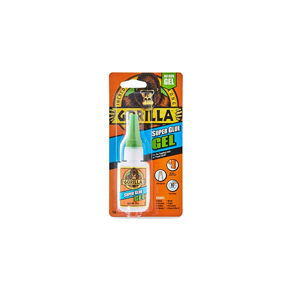 Gorilla Super Glue Gel, 15g ? All Purpose, Fast Setting, No-Run Formula with Anti-Clog Cap | Ideal for Metal, Ceramics, Leather & More