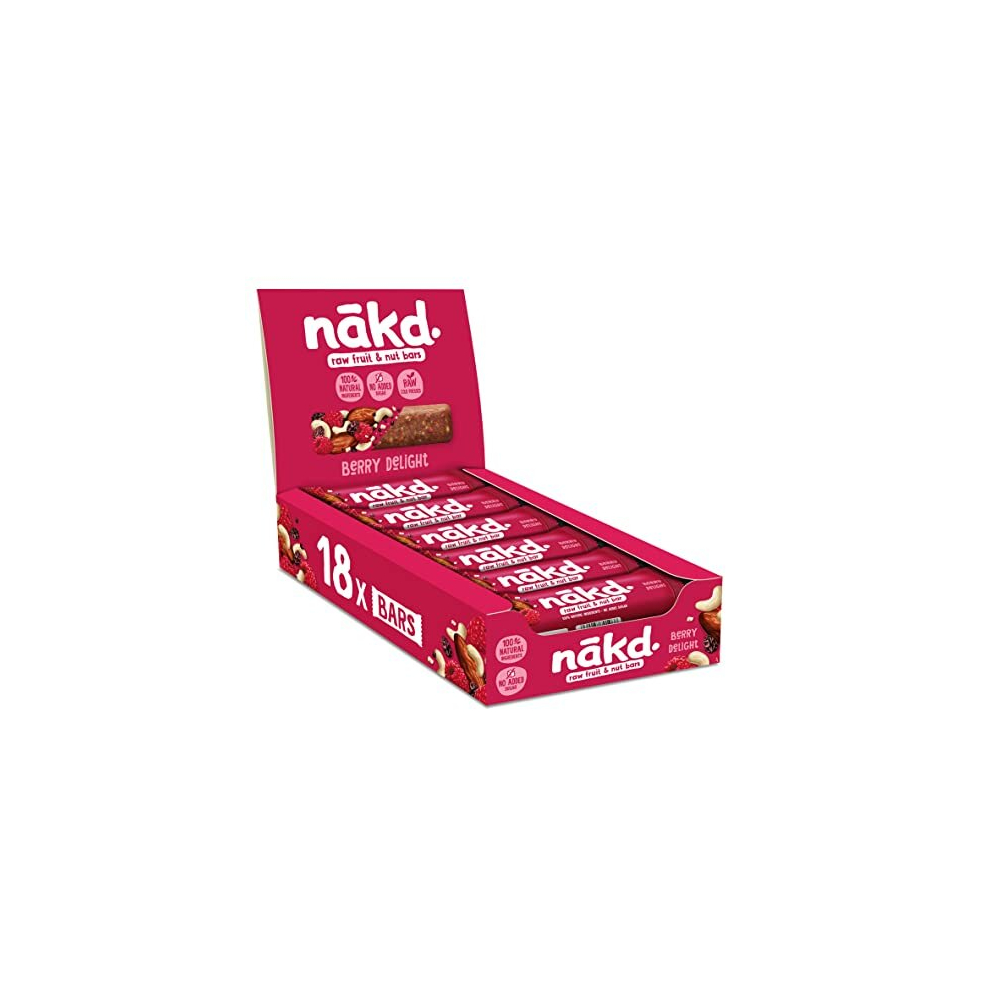 Nakd Berry Delight Natural Fruit & Nut Bars - Vegan - Healthy Snack - Gluten Free - 35g x 18 bars