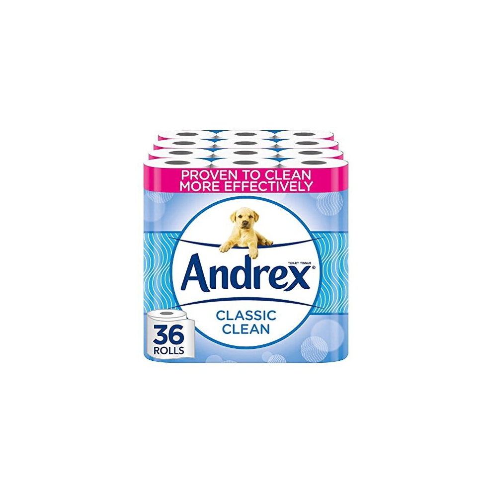 Andrex Classic Clean Toilet Rolls - 36 Toilet Roll Pack - Bulk Buy Toilet Rolls - Unbeatable Clean Toilet Rolls with Unique 3D Wave