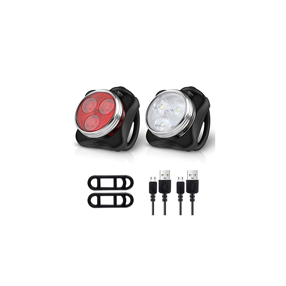 Ascher Rechargeable LED Bike Lights Set - Headlight Taillight Combinations LED Bicycle Light Set (650mah Lithium Battery, 4 Light Mode Options, 2 USB