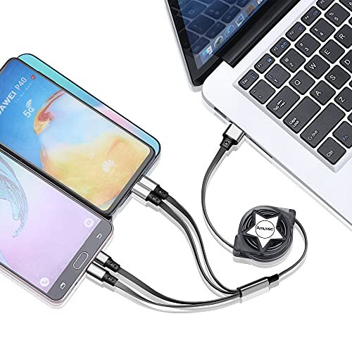 Amuvec Multi 4 in 1 Retractable Charging Cable, 1M 3A Fast Phone Charger Cables with Lightning Type C Micro USB Connector, for iPhone, Samsung 1