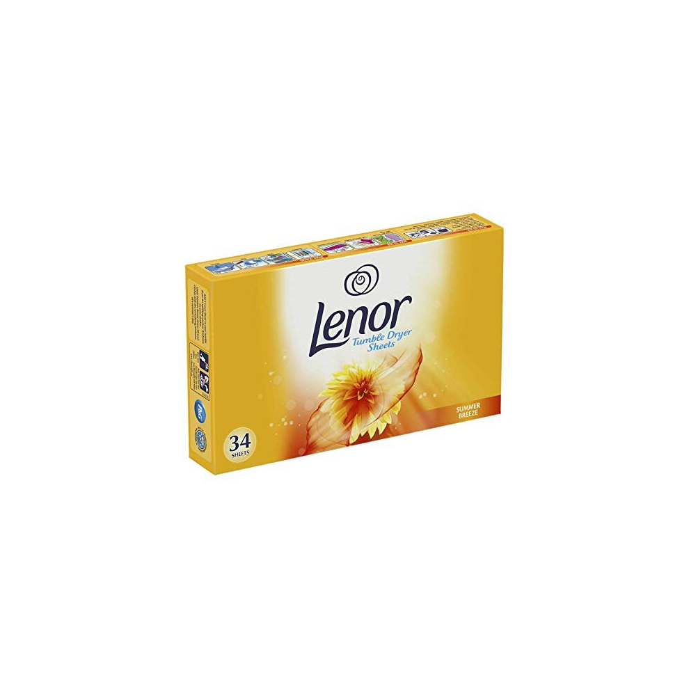 34 Lenor Tumble Dryer Sheets Laundry Fragrance Freshener Softener - Summer Breeze