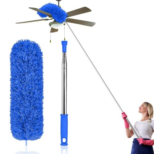 Feather Duster Extendable with Stainless Steel Extension Pole, 100 Inches Extra Long Telescopic