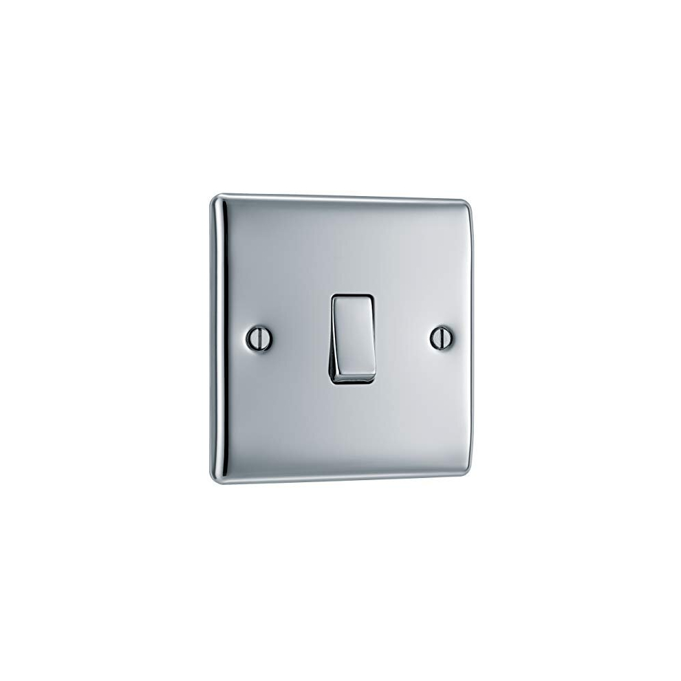 BG Electrical NPC12 Single Light Switch, Polished Chrome, 2-Way, 16AX