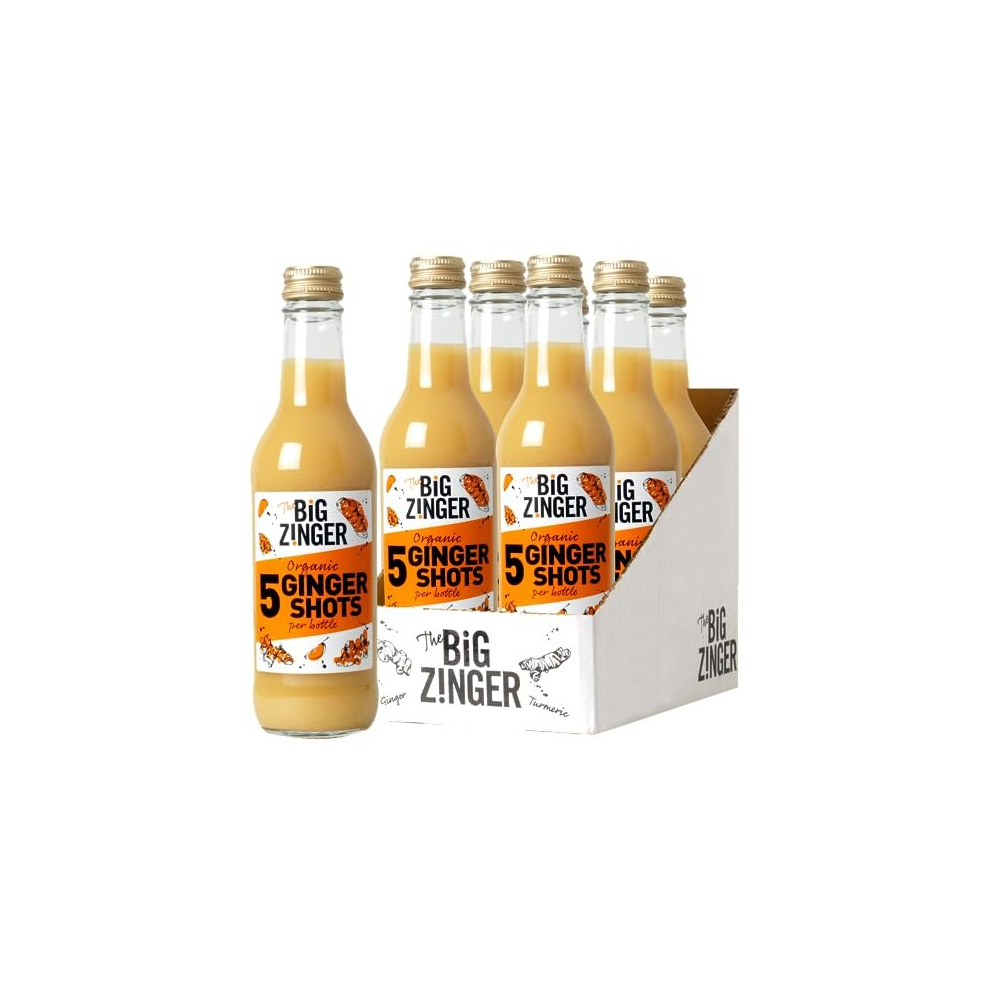 Big Zinger Ginger 6x330ml - 30 shots - Organic plant based shots with 18.4g pressed ginger juice - Natural kick - No added sugar