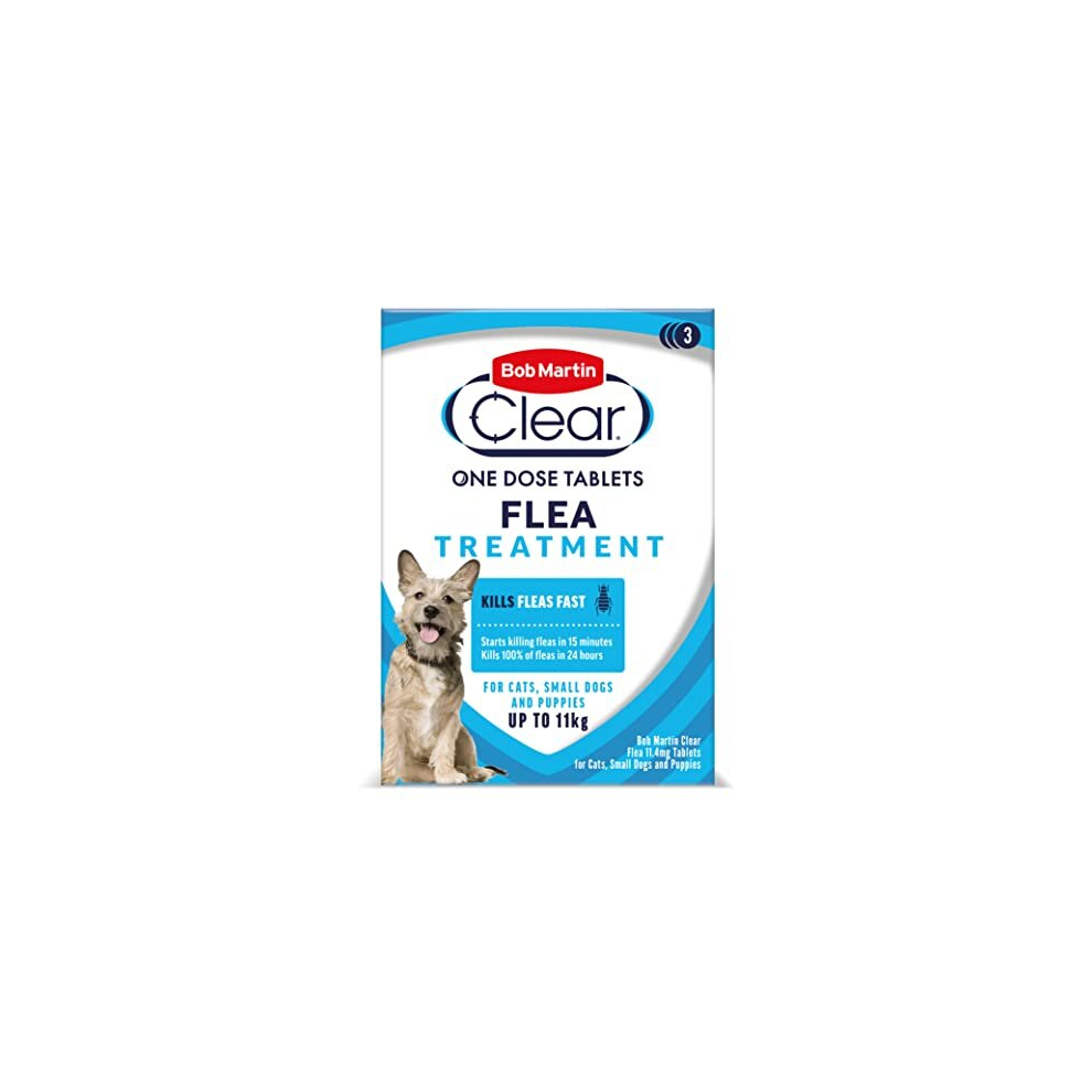 Bob Martin Clear | Flea Tablets for Small Dogs & Puppies (1-11 Kg) | Effective Treatment, Kills 100% of Fleas within 24 Hours (3 Tablets)