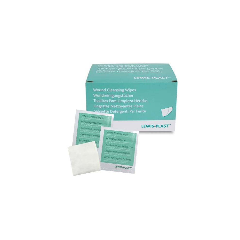 Lewis-Plast Premium Saline Sterile First Aid Alcohol Free Wipes - Box Of 100 Antiseptic Antibacterial Medical Grade Cleaning Wipe For Wound, Cleansing