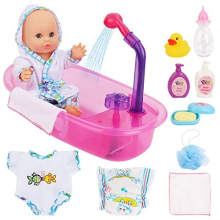 deAO Baby Doll Bath Play Set with Real Water Faucet Function and Baby Doll Accessories, Baby Doll Clothes, Dolls for 3 4 5 6 7 8 Year Olds Girls,
