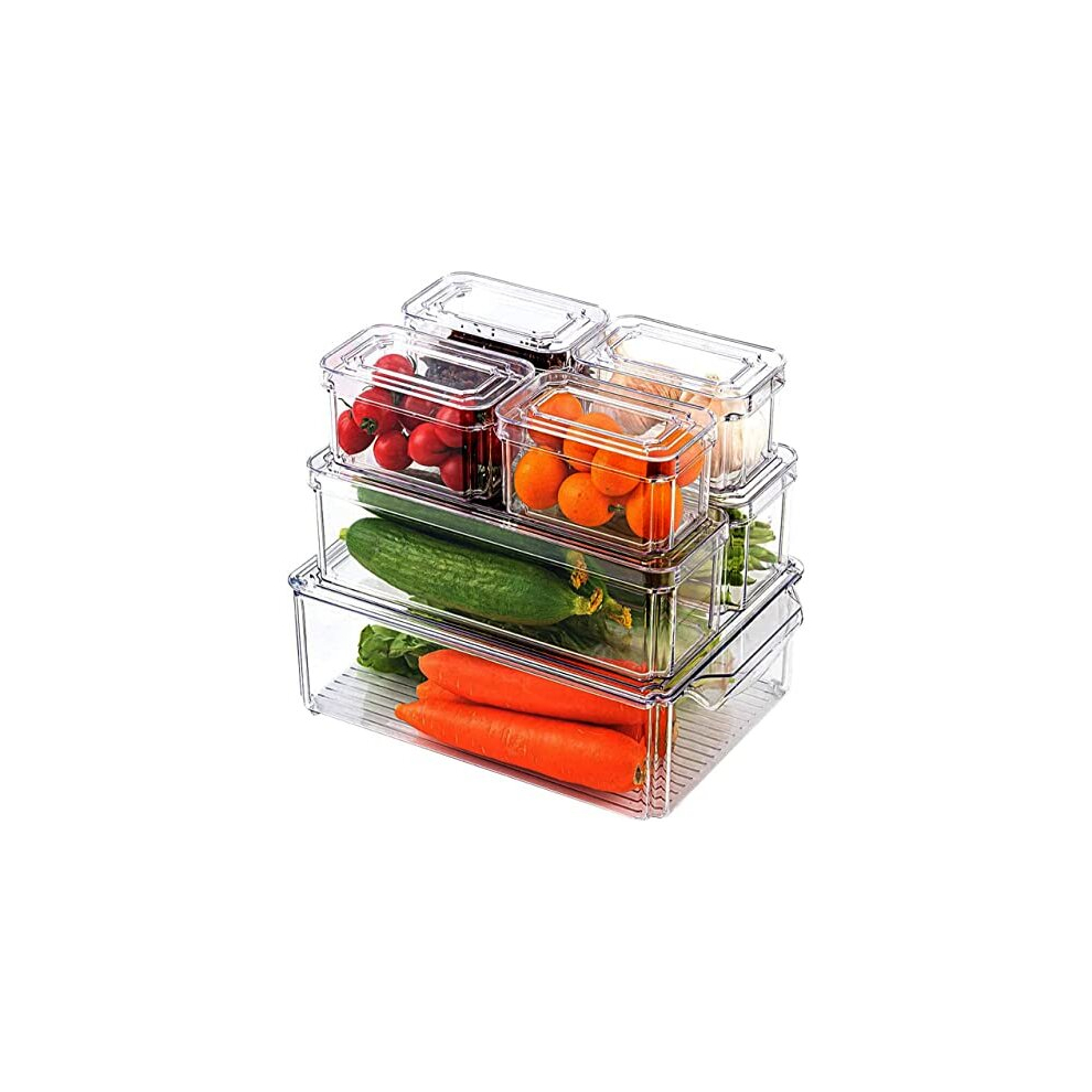 HASA zone Fridge Organisers with Lids Set of 7, Stackable Fridge Organisers, Fruits Vegetable Freezer Storage Boxes, Clear Storage Containers for