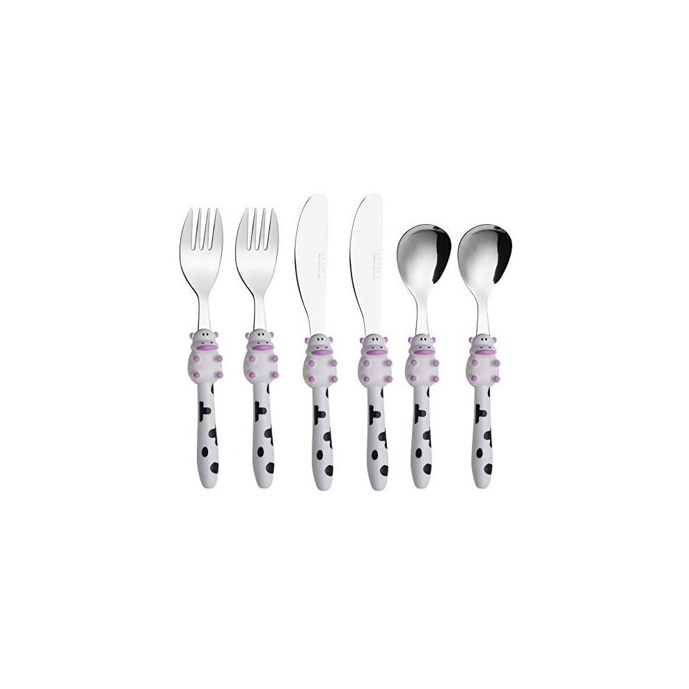 Children's Cutlery Stainless Steel 6Pcs Set/Kids Cutlery/Toddler Utensils/Flatware - 2 X Forks, 2 X Safe Dinner Knives, 2 X Dinner Spoons (Cow Exzact