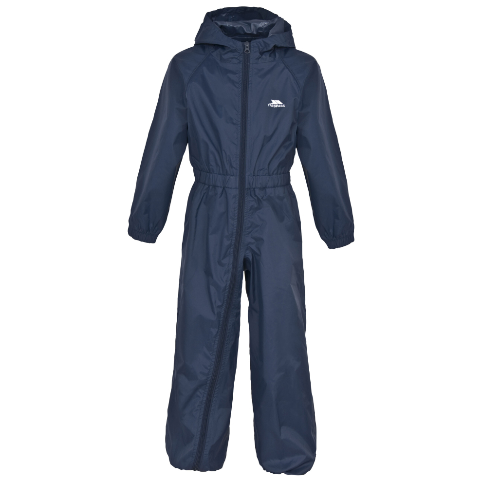 (6/12, Navy Blue) Trespass Babies Rainsuit Waterproof Button