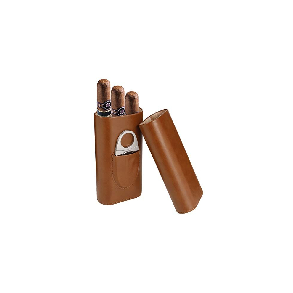 Xinzistar 3 Tubes Cigar Case Humidor Cigar Box With Stainless Steel Cigar Cutter, Leather Humidors With Cedar Wood Lining Cigar Holder Storage