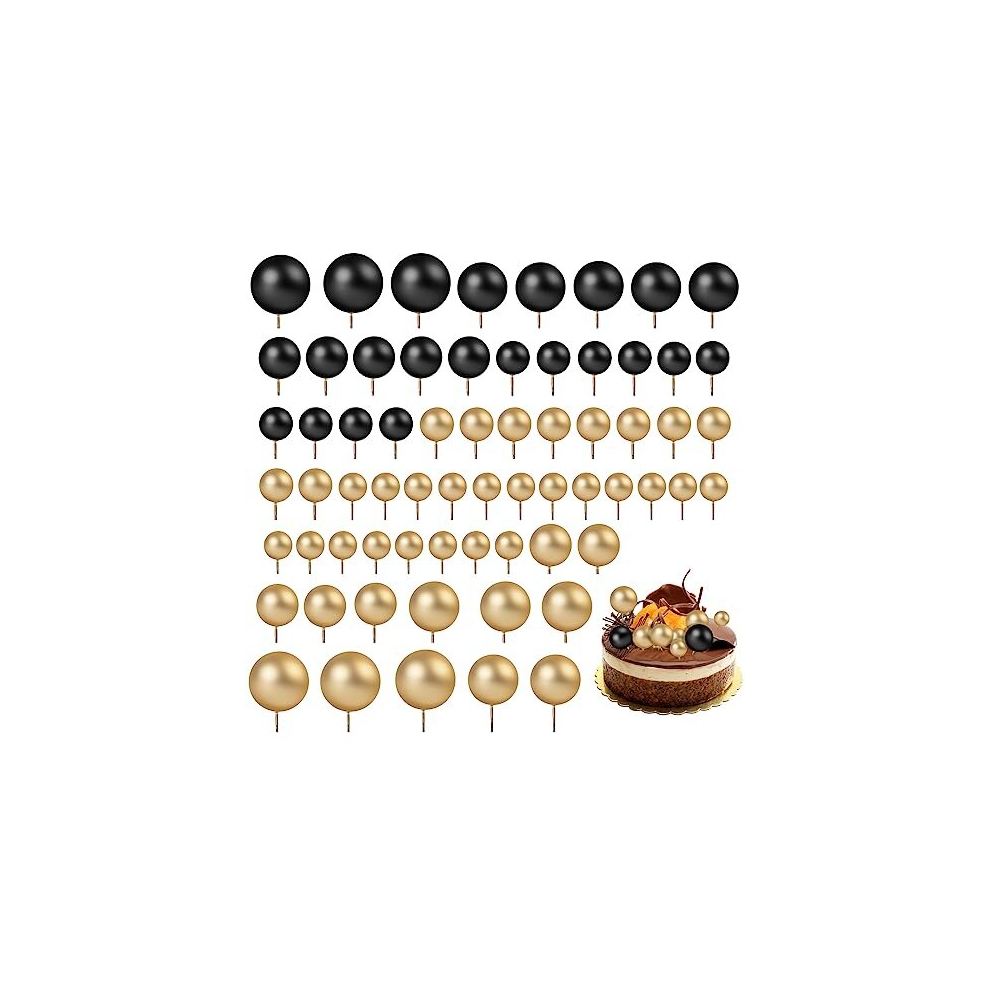 66 Pieces Black And Gold Cake Decorations Ball Cake Topper 4 Size Balloon Cake Topper Gold Cake Topper Balls Black Cake Balls Decorations for Birthday