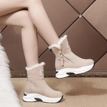 autumn and winter deep mouth round head with cashmere warm side zipper low tube flat flat casual student girl boots