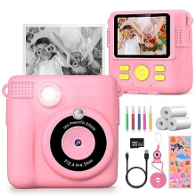 Kids Camera, 1080P Instant Camera for Kids, 16x Digital Zoom Kids Camera for Girls, 32GB Card, 3 Rolls Print Paper, Birthday Christmas Kids Toys Gifts