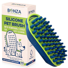 Bonza Cat and Dog Massage Brush, Easy to Clean Bath Brush with Removable Screen, Soft Silicone Bristles are Gentle Grooming on Your Pet, Curry Comb