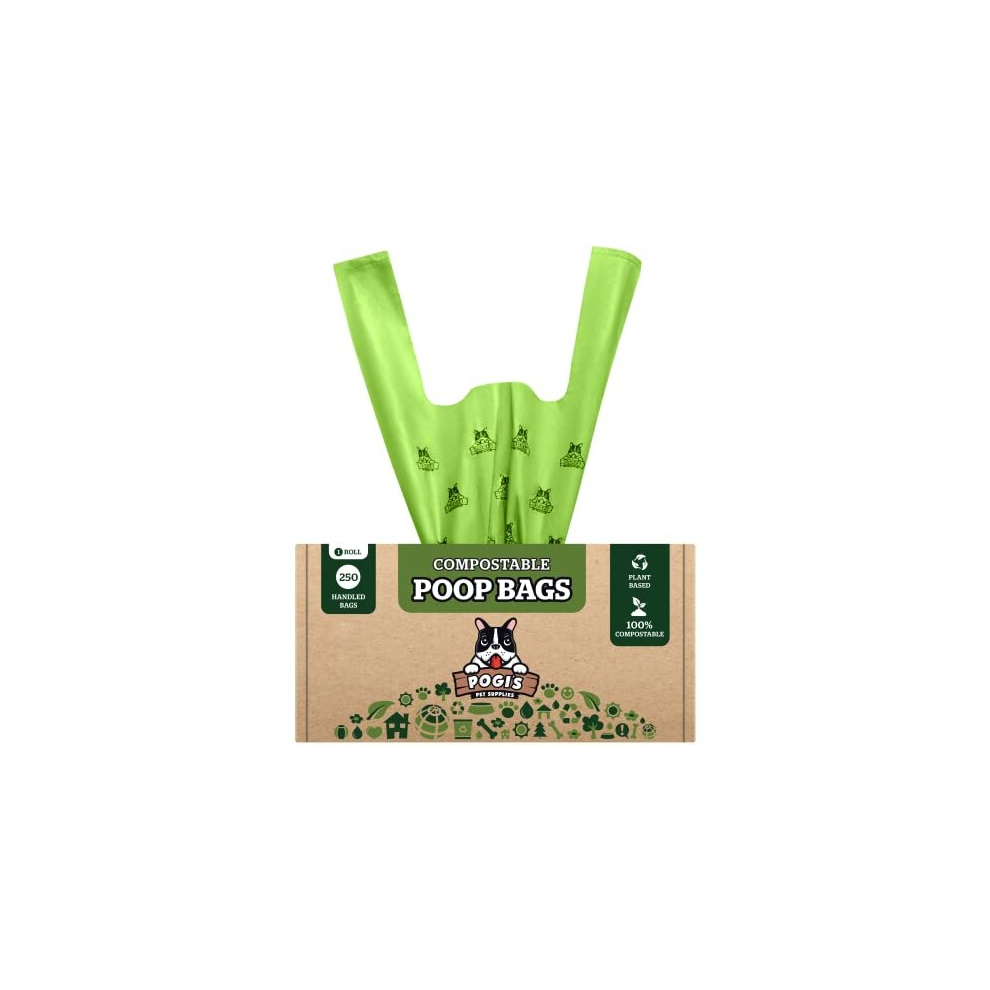 Pogi's Compostable Poop Bags - 250 Dog Poop Bags with Easy-Tie Handles - Leak-Proof, Plant-Based, ASTM D6400 Certified Home Compostable Waste Bags for