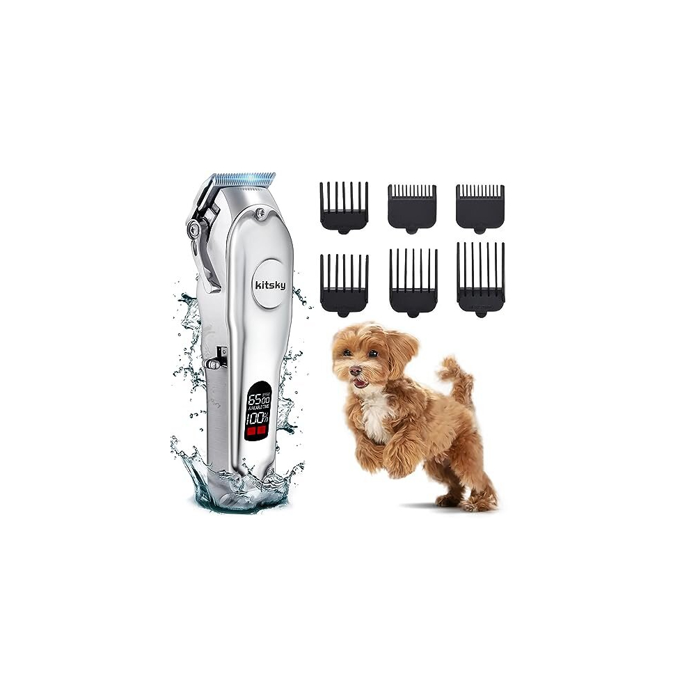 kitsky Dog Clippers, Dog Grooming kit, Professional for Thick Coats/Heavy Hair, Low Noise Rechargeable Cordless Pet Shaver for Dogs Pets and Animals,