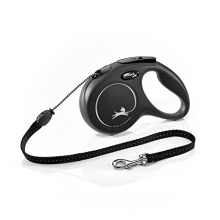 Flexi New Classic Cord Black Medium 5m Retractable Dog Lead (Up to 20 kg) - Reflective Tape, Chrome Hook | Code 4.00E+12